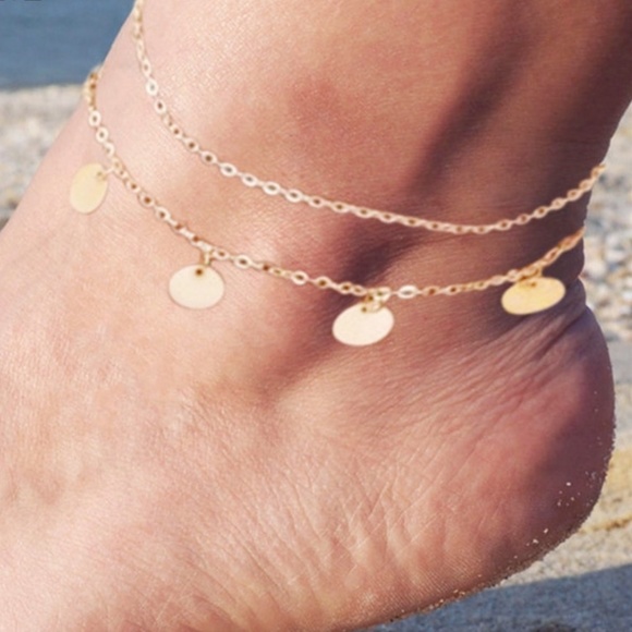 5 for $25 Double Layered Coin Charm Anklet - Picture 4 of 8